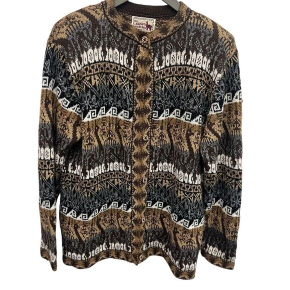 Peruvian Alpaca Connection 100% Alpaca Cardigan Sweater Artsy Boho Tribal XL - Picture 4 of 16